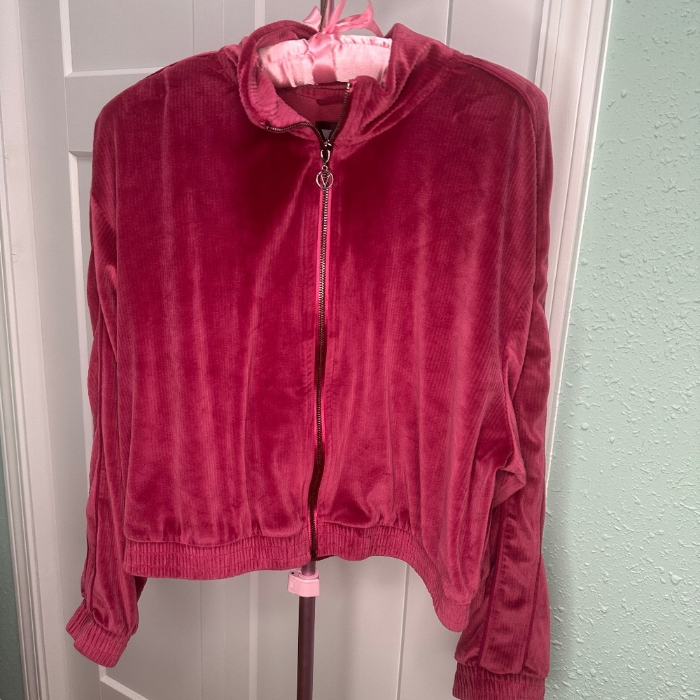 Victoria's Secret On Point Velour Zip Track Jacket | Deep Pink | XL